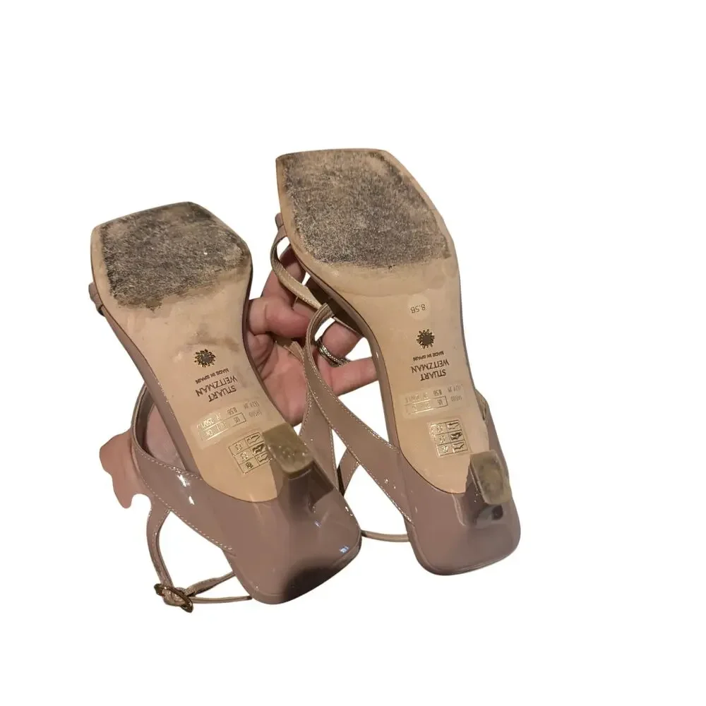 Stuart Weitzman Nude Patent Leather Strappy Slingback Heels